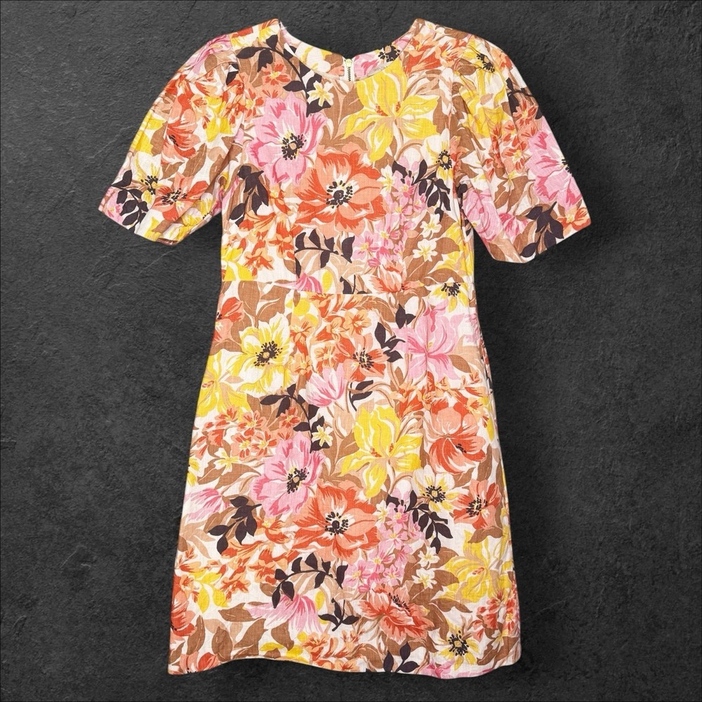 Banjanan Mini Dress Size Small 100% Linen Pink‎ Floral Wedding Guest Church